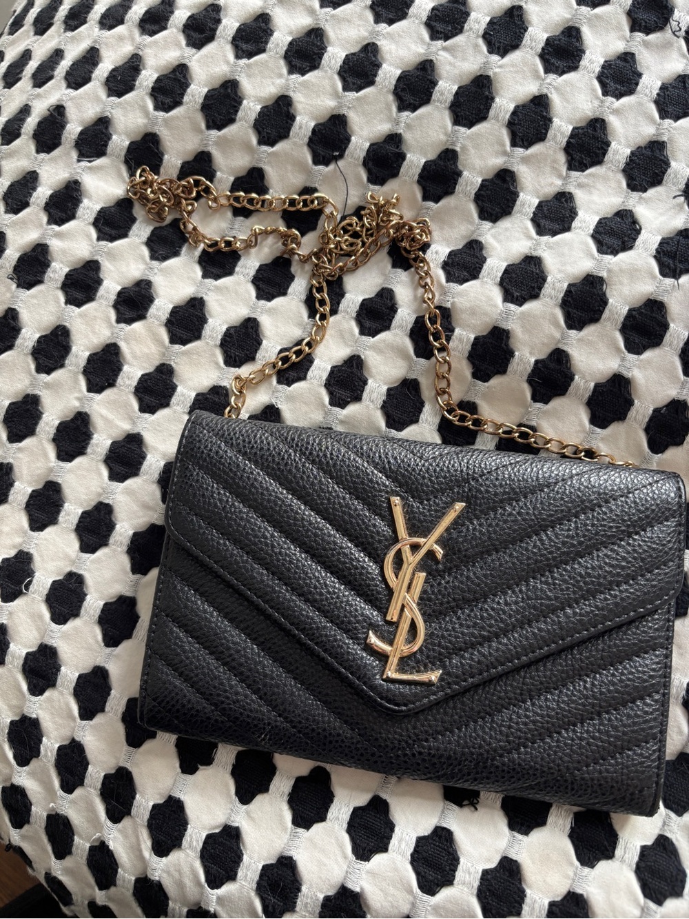 Faux YSL Black Quilted Leather Crossbody with Gold Chain